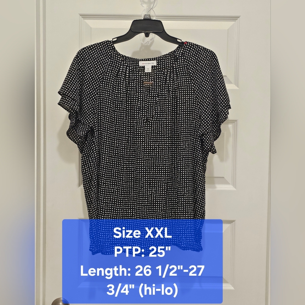 Liz Claiborne Geo-Print Tiered Ruffle Short Sleeve Blouse, EUC, Size XXL
